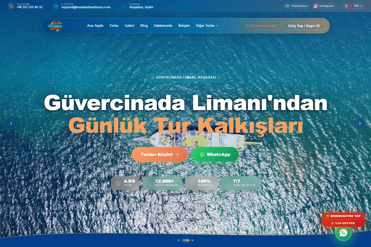 Kuşadası Boat Tours arayüzünden ekran görüntüsü