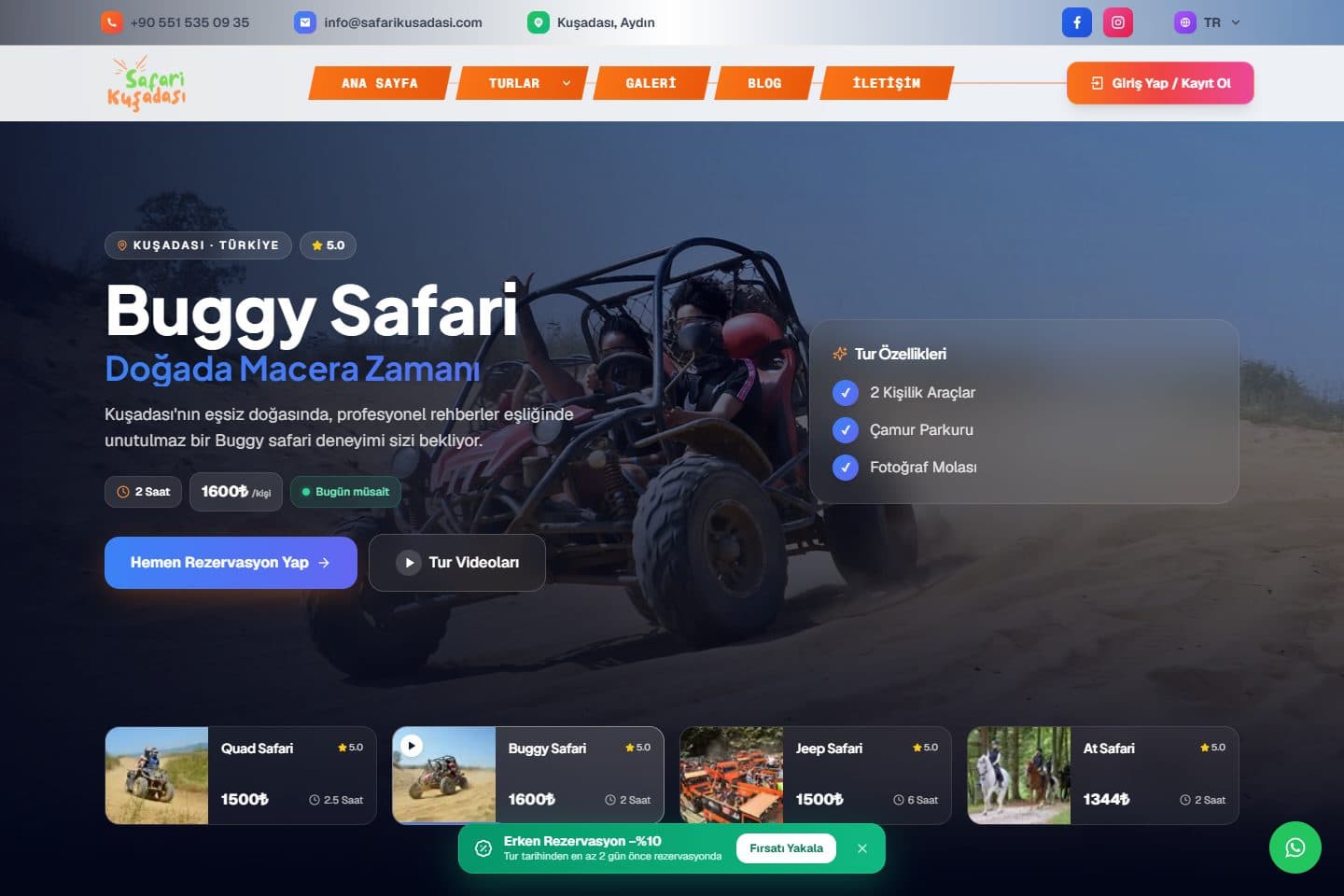 Safari Kuşadası arayüzünden ekran görüntüsü